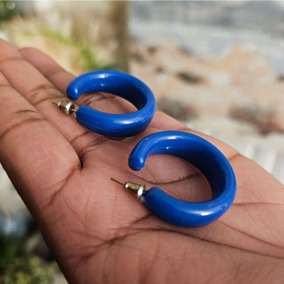 Vintage Matte Blue Simple Hoop Fashion Earrings. - Picture 13 of 15